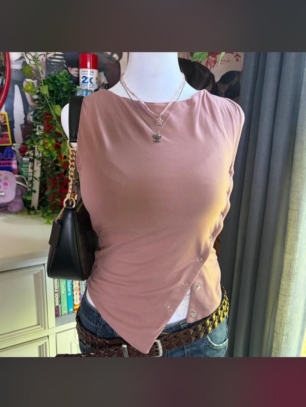 Sleeveless Pink Button-Accent Women’s Top